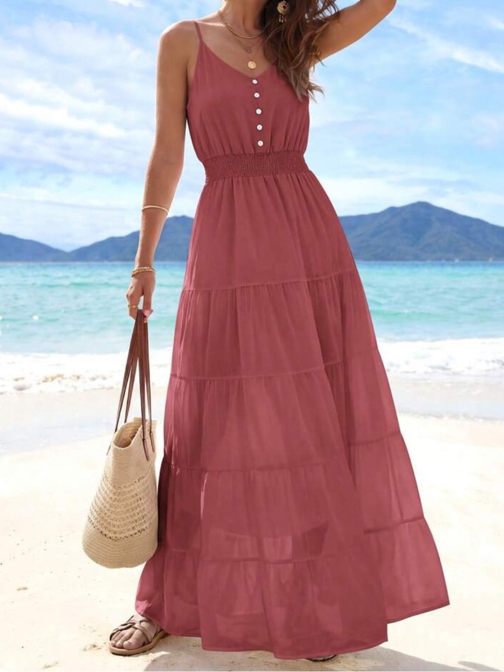 Sleeveless Tiered Maxi Dress in Dusty Pink